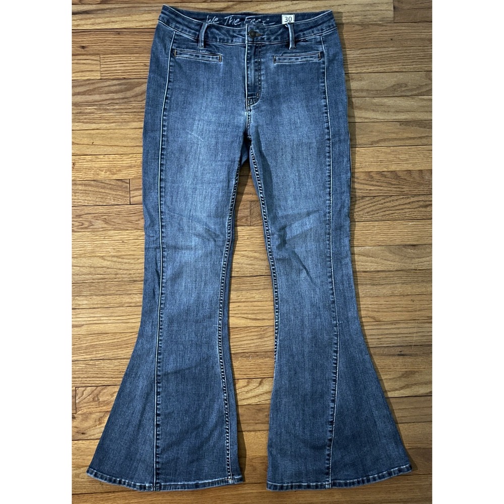 We the Free People High Rise Flare Blue Stretch Denim Jeans Women 30